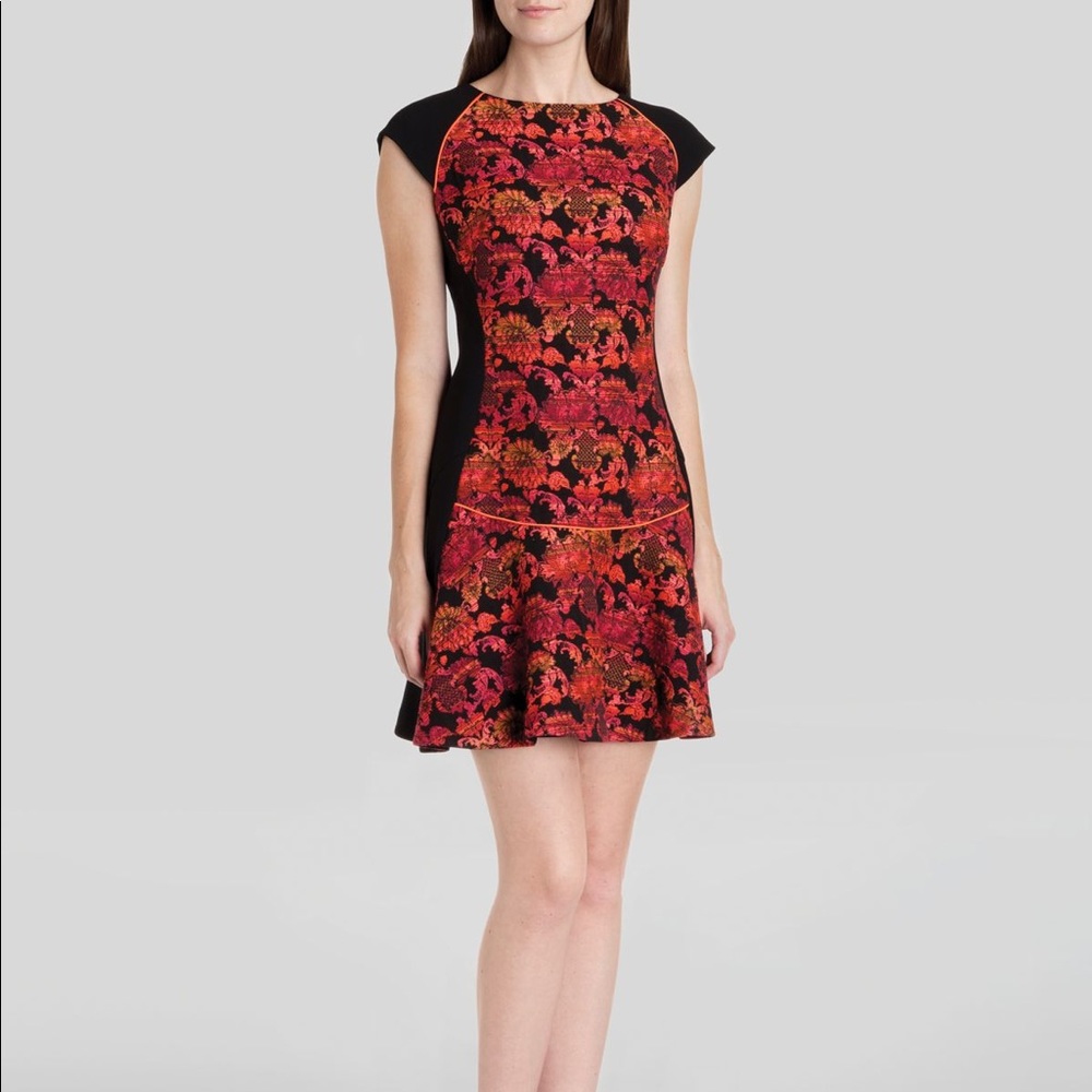 Ted Baker red and pink jacquard flounce dress